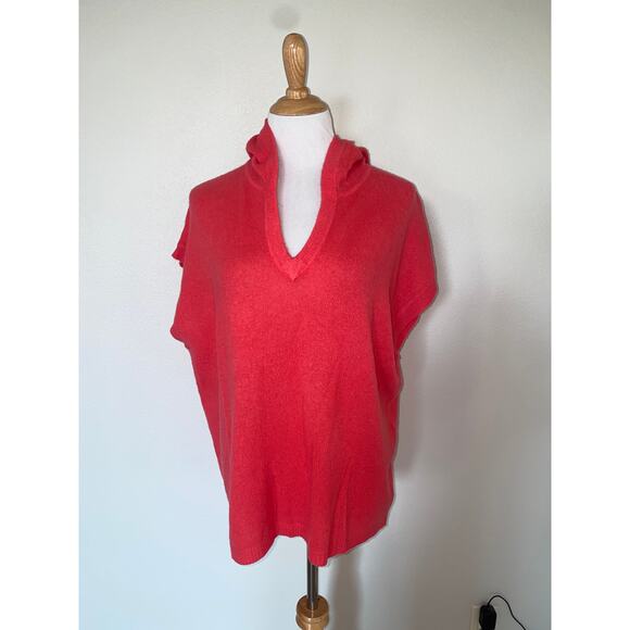 Oats Cashmere by Debra Hayburn Sweater Cap Sleeve Hooded  V Neck Pink  Medium - Picture 2 of 5